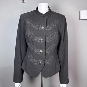 Cabi blazer jacket women's size 10 military gray brass buttons